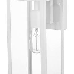 New 16” 1-Light Outdoor Indoor Wall Sconce, Matte White, Clear Glass Shade Exterior Sconce Dimmable 