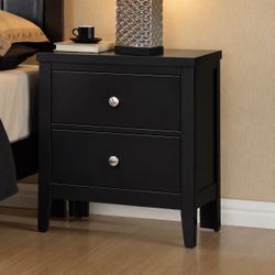 Pair of nightstands, LIKE NEW - black, solid wood, center slide drawers $100 off retail