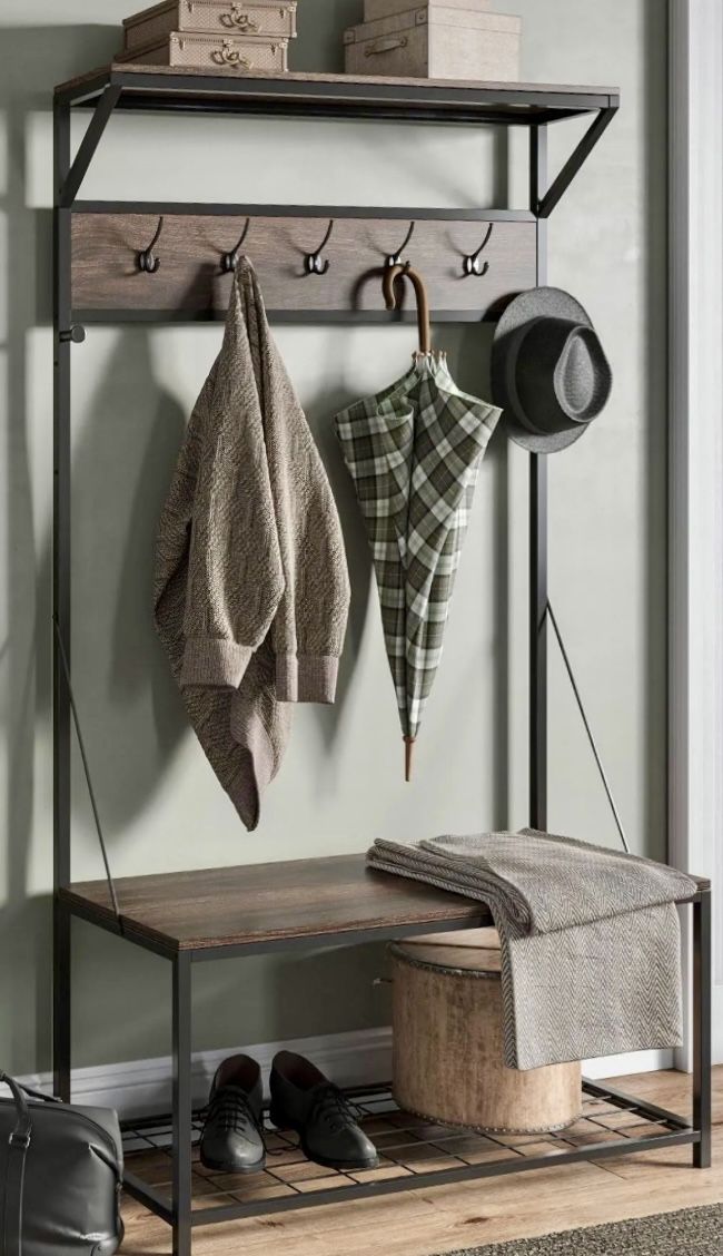 Metal & Wood Entrance Tree, Walnut Color