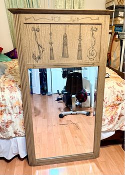 Vintage French-Style Tassels & Ribbons Trumeau Mirror Neoclassical Frieze 54x31