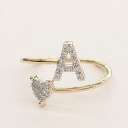 10kt Real Gold Real Diamond A Initial Ring Size 7.25