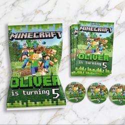 Minecraft Birthday Party Theme Labels Stickers Wraps Cutouts Centerpieces Chop Bags
