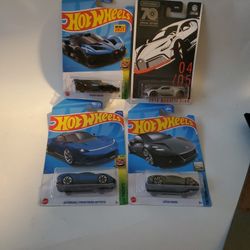 4 Hot Wheels Sports Cars: Lotus Emira, Bugatti Bolide, 2018 Bugatti Divo And Battista, 