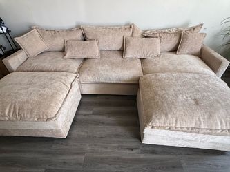 Light Tan Fabric Sectional Sofa