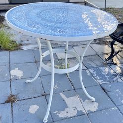 White Table W/ Blue Mosaic Top