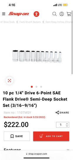 Snapon 6 Point Semi Deep Complete Set