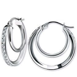 Giani Bernini CZ Square Double Small Hoop Earrings Sterling Silver 0.75"