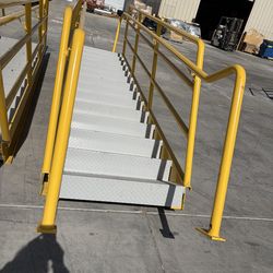 Steel Stairway 7” 14 Steps Type C Stair Rail + Inner Handrail with Diamond Plate Riser