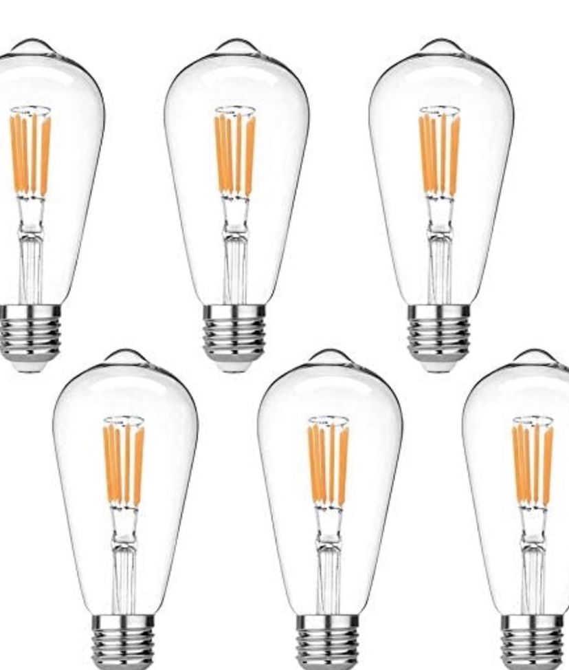 Vintage LED Edison Bulbs Dimmable, Equivalent 60W, Warm White 2700K, Antique LED Filament Bulbs,E26 Medium Base, Clear Glass 6-Pack