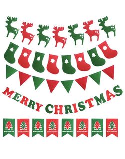 Felt Christmas Banner Flag DIY Christmas Ornaments Wall Hang Home Party Decoration