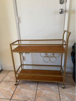 Gold/Wood Bar Cart