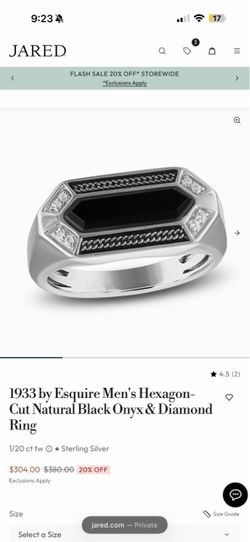 1933 by Esquire Men's Black Onyx & Diamond Ring
