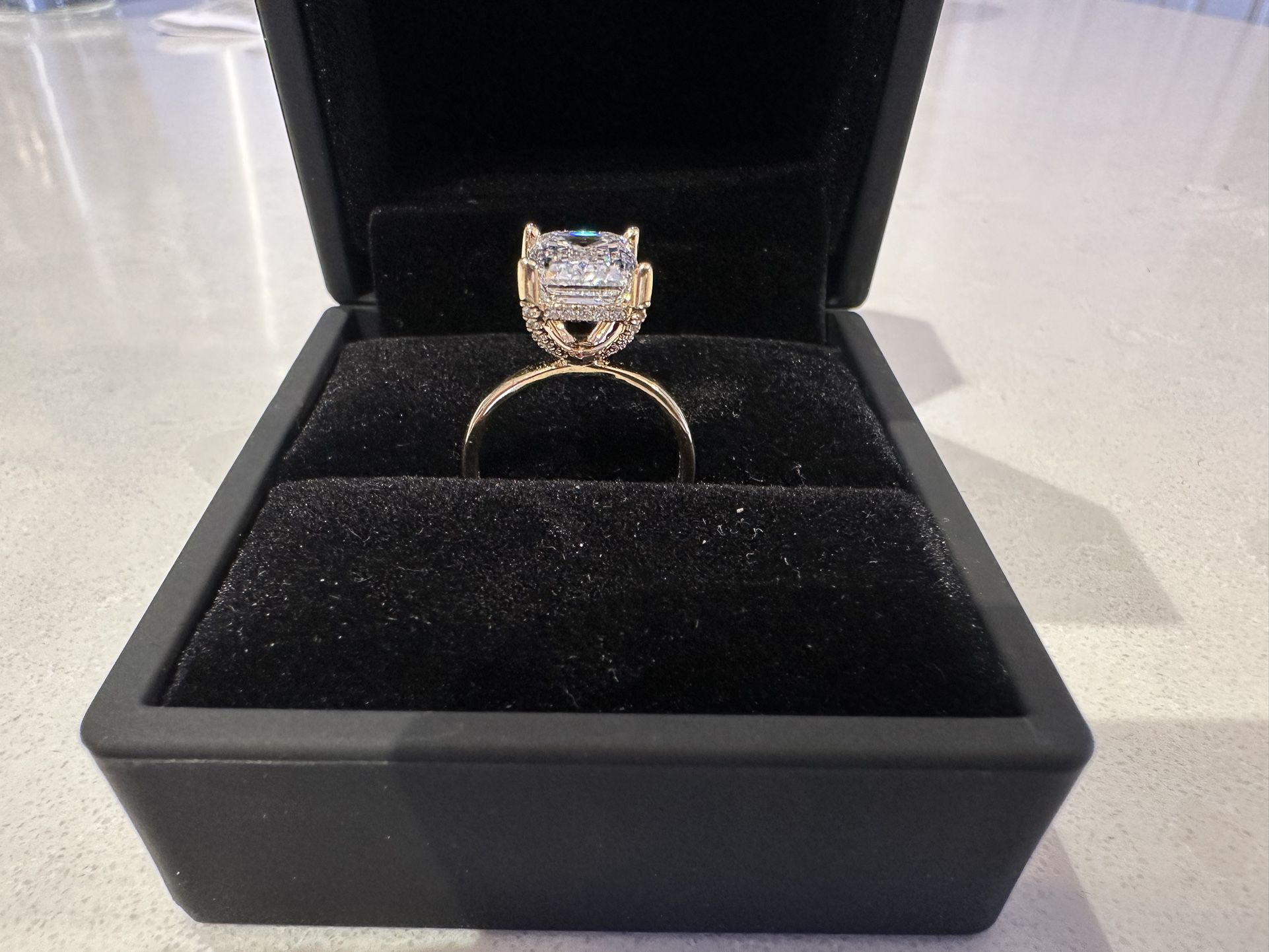 Emerald Cut 4 Karat Lab Diamond Engagement Ring With Decorative Crown 