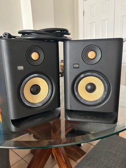 KRK Rokit 5 G4 Studio Monitors (Pair) + Desktop Stands & Cables – Complete Setup!