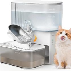 Wireless Cat Water Fountain No Filters, Wastewater Separation, FEELNEEDY Stainless Steel Bowl, 3.5L Pet Water Fountain for Cats & Dogs Dispenser,White