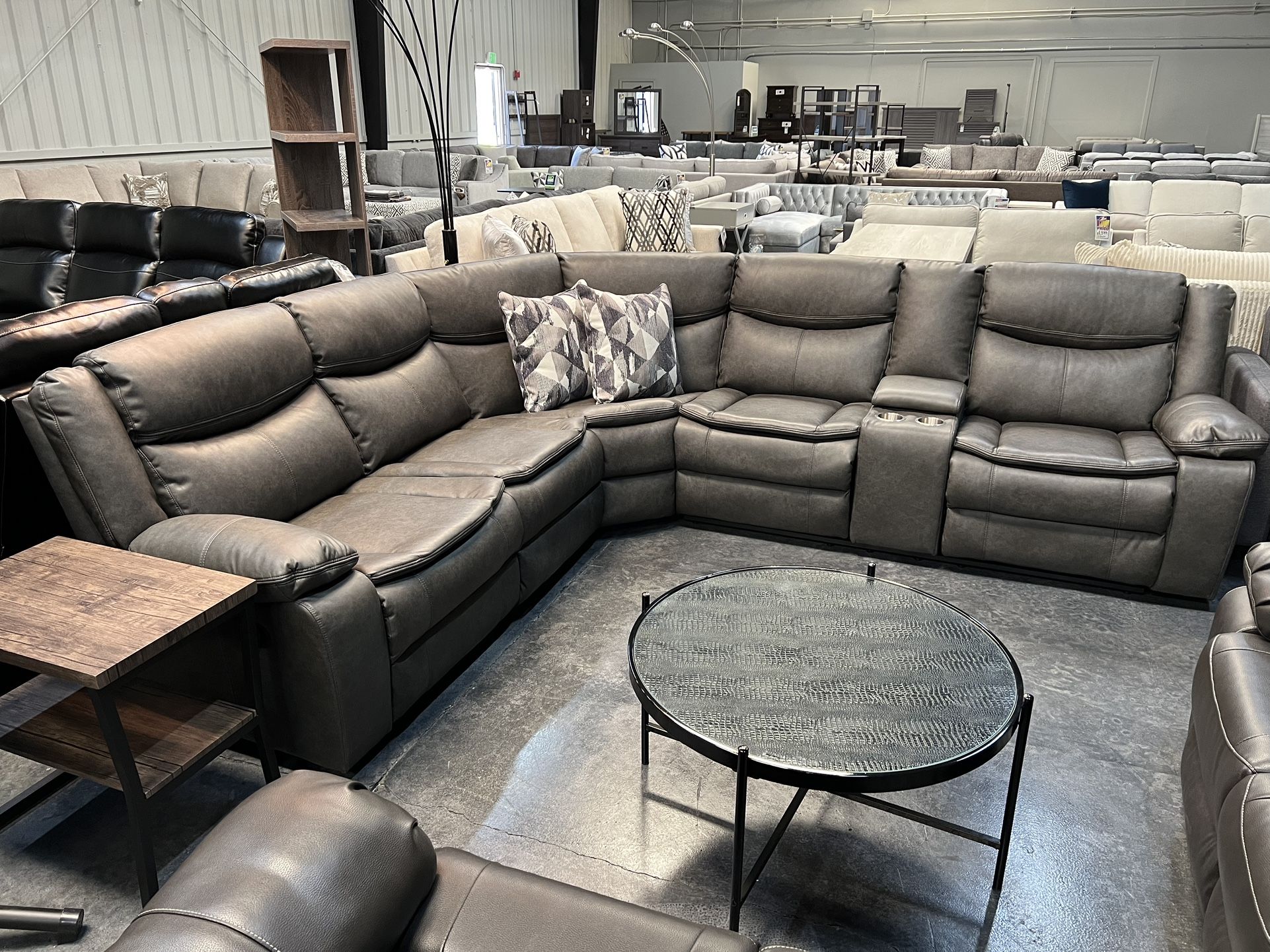 Sectional With 3-recliners Grey Color 