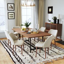 Set of 6 Mid-century Modern Dining Chair with Wing Back Solid Wood Legs
