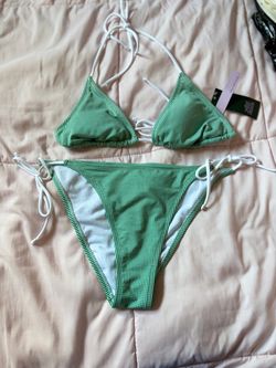 Green Gingham Triangle String Bikini Two-Piece Swimsuit