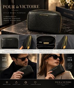 $40: Pour La Victoire Black Leather Zip Wallet – Gold Hardware