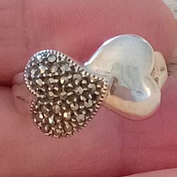 VTG.JUDITH JACK STERLING SILVER  MARCASITES "DOUBLE HEARTS" Ring- Sz9"