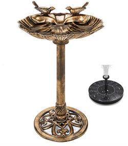 Water Fountain and Birdbath Solar Powered Polyresin Vintage Bronze/Outdoor Pond Fountain Combo Set Freestanding Bird Feeders for Garden Patio Deck or 