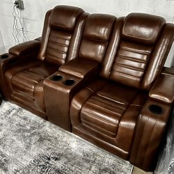 New Leather Ashely Brand Recliner, Massage, & Heater Sofas ( Retail +$8,000)