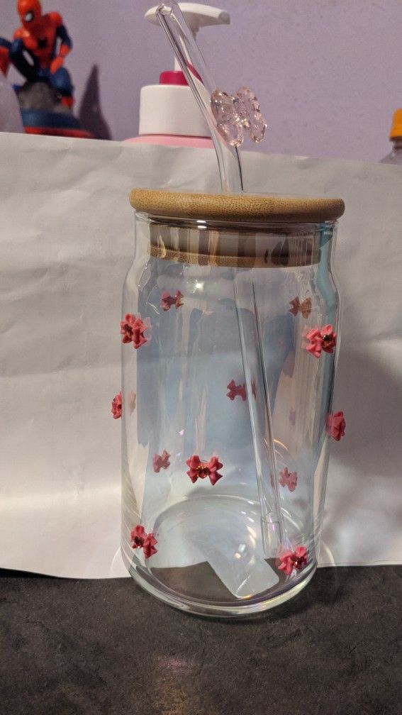 Pink Bow Glass Cup