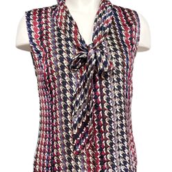 NWOT Tahari Arthur S. Levine Women’s Tie Neck Houndstooth Sleeveless Top Size PM