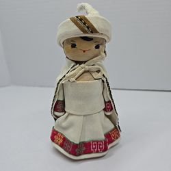 Chinese Ethnic 6" Wood Doll Hand Painted Figurine Traditional Detailed Costume 