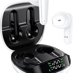 Wireless Earbuds, Bluetooth Headphones with Microphone for iPhone and Android, 360H Standby Time with LED Battery Display Charging Case, in Ear Earbud