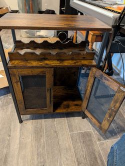 (NOT ASSEMBLED) Rustic Brown Wine Bar Cabinet with Wine Glass Holder