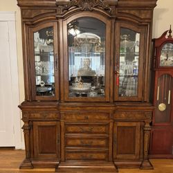 Elegant 20 year old solid wood hutch with glass display
