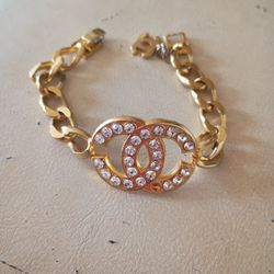 Vintage 18 Kt Gold Plated Chain Rhinestone Bracelet