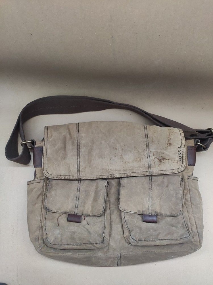 Fossil Canvas Messenger Bag With Leather Trim