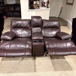 Brown Leather Dual Reclining Loveseat 