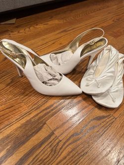 White Slingback Heels and Flat Sandals Set