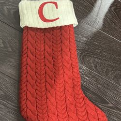 Christmas Stocking St Nicholas square Monogram Letter C large