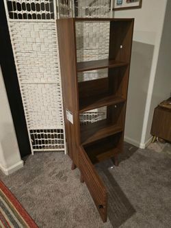 Mid-Century Modern Walnut Bookcase with Cabinet Door