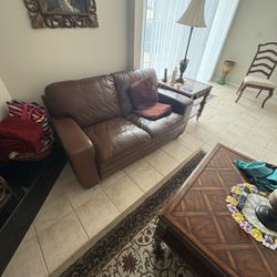 Brown Genuine Leather Loveseat – Comfortable Modern Living Room Sofa