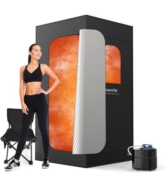 Portable Sauna Box for Home, Portable Sauna Tent with 1200W Steamer, Folding Chair for Full Body SPA, 34.4" x 34.4" x 63"