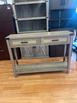 Gray Wood Console Table with Drawers