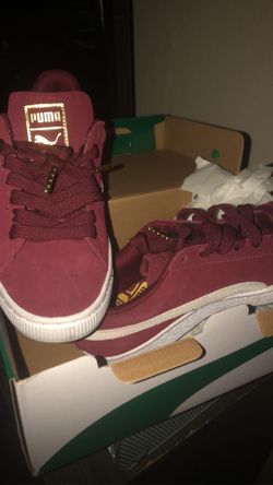 Pumas suede maroon and gold