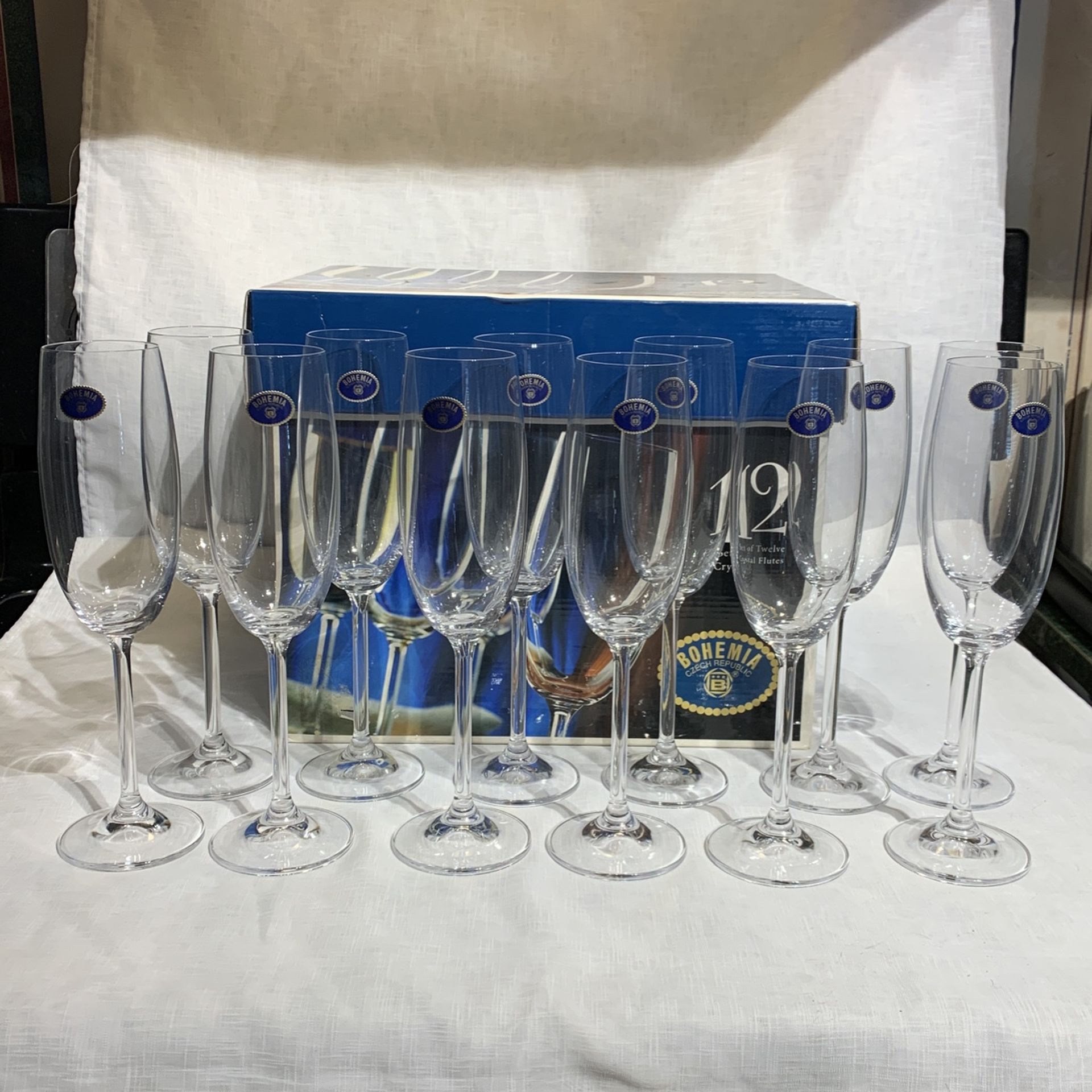 12 Bohemian Crystal Flutes