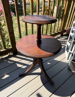 Two-Tier Round Mahogany Pedestal Side Table