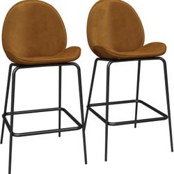 Set of 2 Cosmopolitan Astor Upholstered Counter Stool, Terracotta Velvet with Black Metal