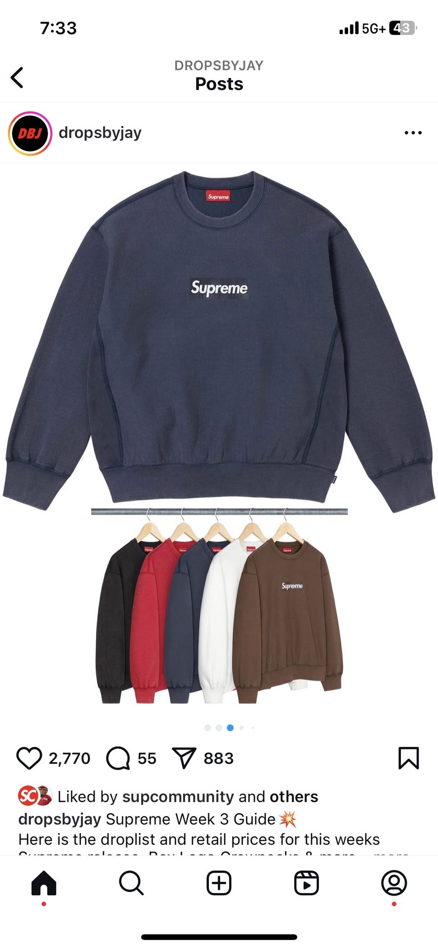 Supreme Box Logo Crewneck Navy Medium