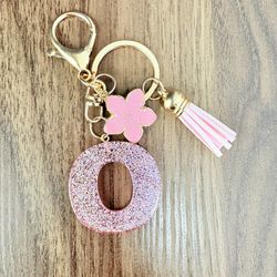 Pink Glitter Keychain Letter O