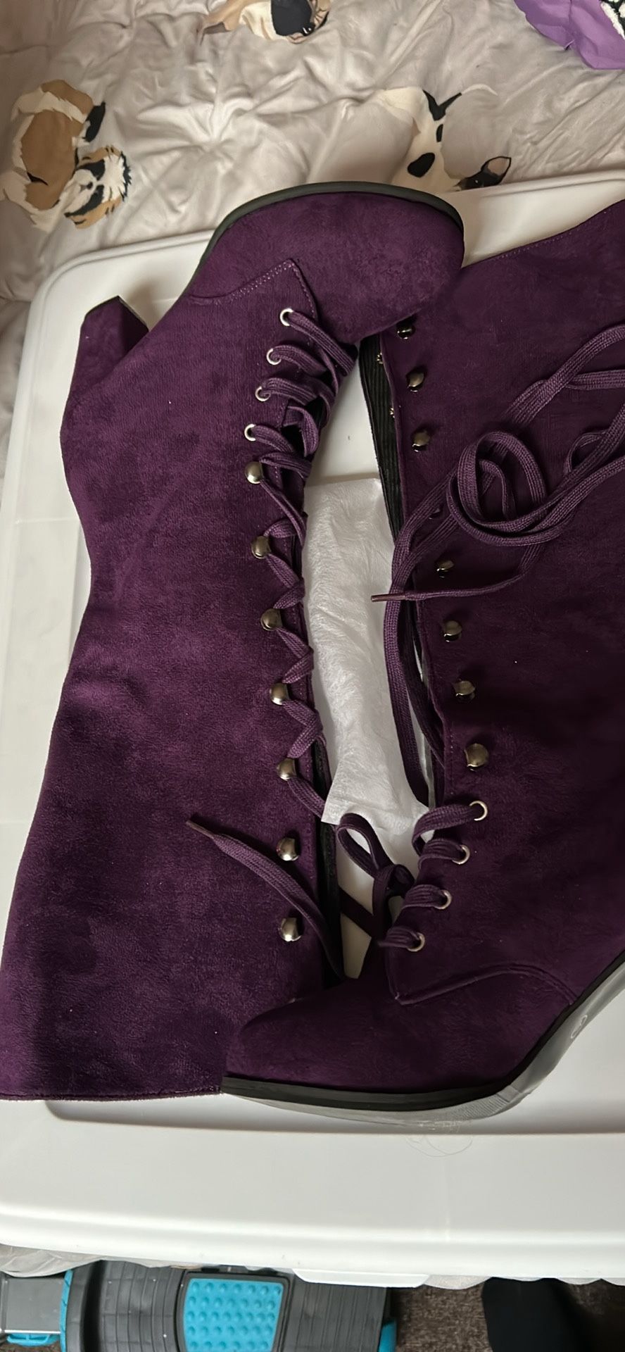 New Purple Lace Up Heel Boots