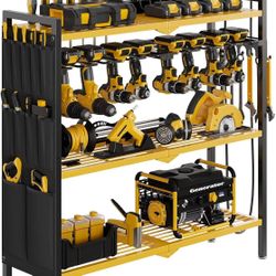 Large Power Tool Organizer Cart with Charging Station 8 Drill Holder (YELLOW)