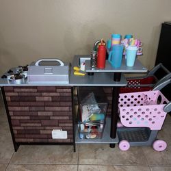Kids grilling kitchen and food stand without accessories 